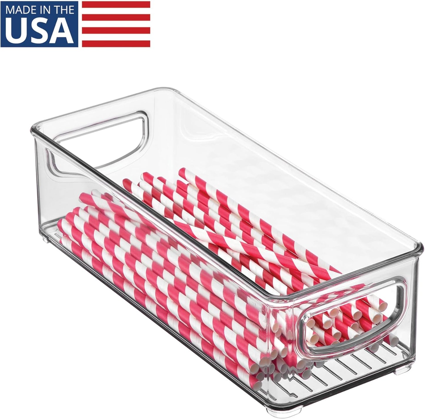 iDesign Plastic Stackable Pantry Bin - Storage Bin with Handles for Cabinets or Fridge - Set of 2 - Clear