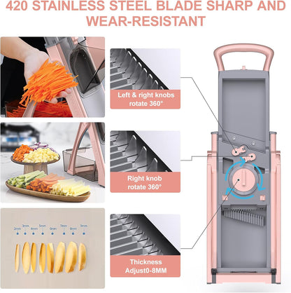 [All in 1] Upgraded Version Safe Mandoline Slicer for Kitchen, Adjustable Thickness. Veggie Slicer, Rapid Prep Mandoline, Detachable Blade, Cleaning Brush/Paring Knife (Black Knight)