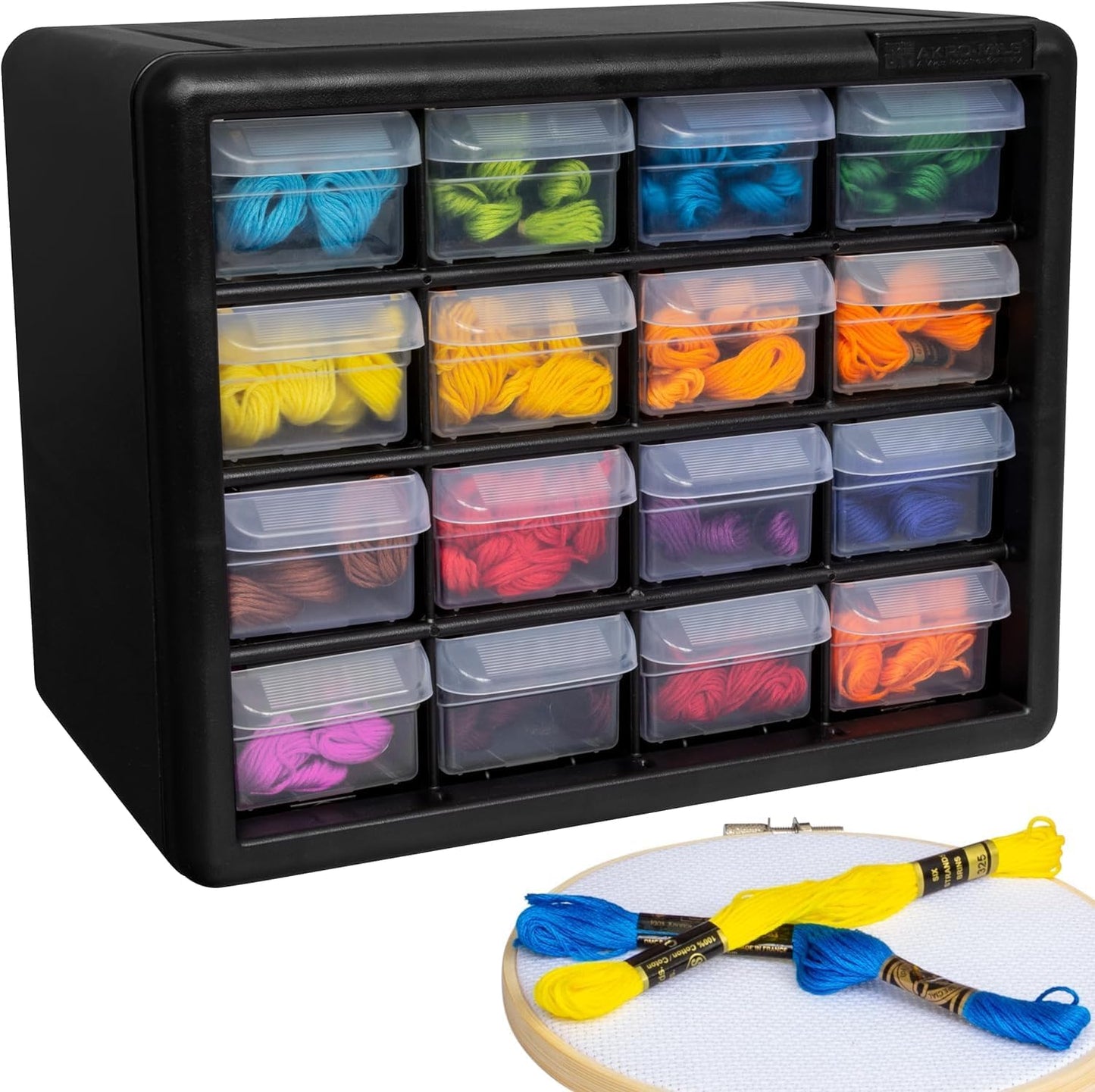 Akro-Mils 44-Drawer Plastic Drawer Storage Cabinet for Garage Organization, Bead Organizer, Building Bricks Storage, Teacher Toolbox, Makeup Organizer, 20" W x 6" D x 16" H, 10144 Black