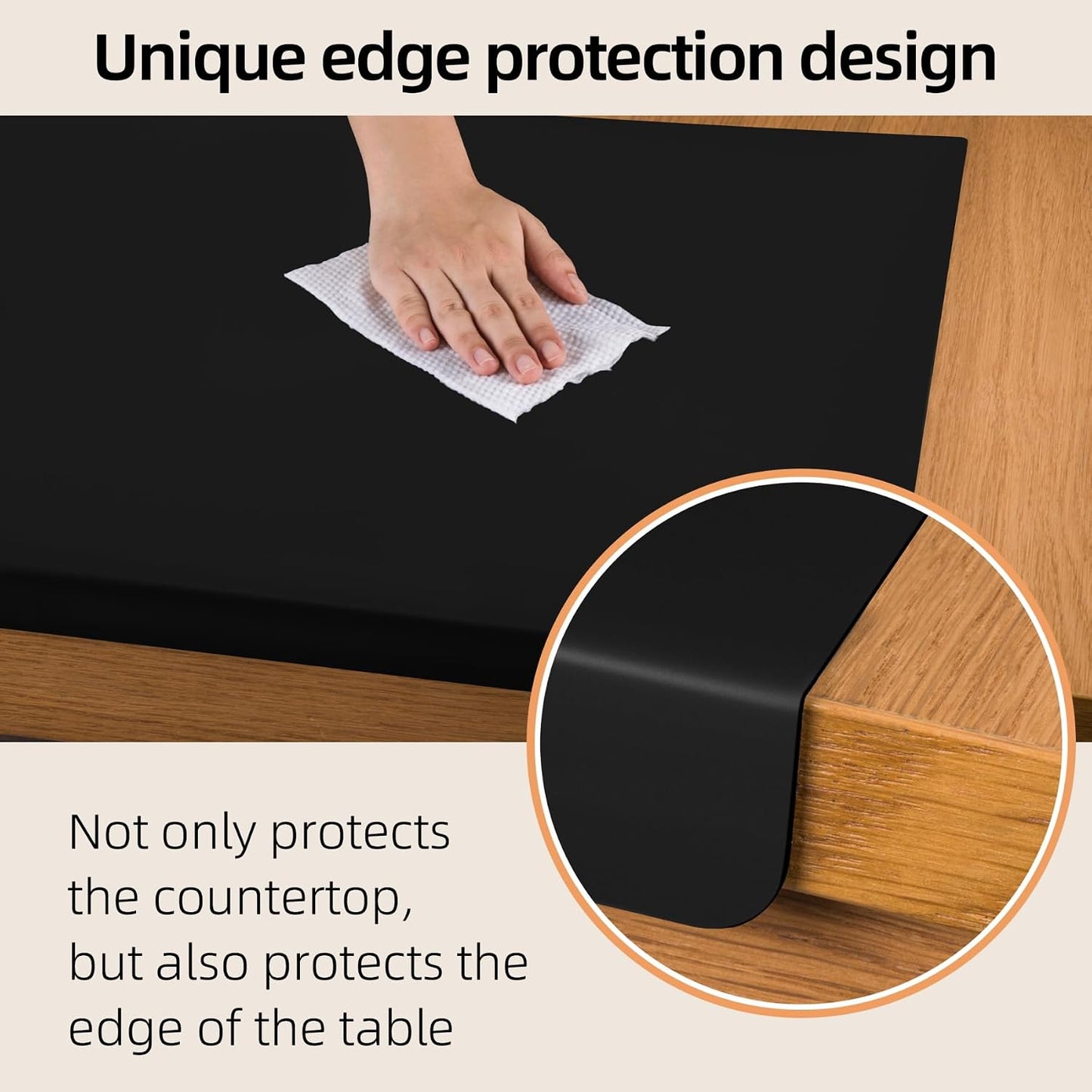 Silicone Mat with Edge Protection, 28" x 20" Large Kitchen Counter Protector Mat, Heat Resistant Desk Saver Pad for Craft Baking, Cut to Fit Placemat Non-Slip Easy to Clean Table Coffee Mat (White)