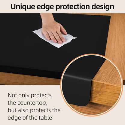 Silicone Mat with Edge Protection, 28" x 20" Large Kitchen Counter Protector Mat, Heat Resistant Desk Saver Pad for Craft Baking, Cut to Fit Placemat Non-Slip Easy to Clean Table Coffee Mat (White)