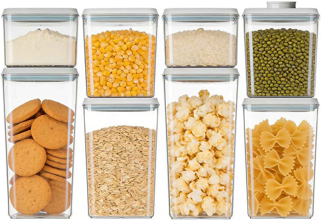 Airtight Food Storage with One-Touch Lid, (3 × 1.27 QT / 1.2 L) Stackable Durable PET for Sugar, Grains, Coffee Beans, and Baking Pantry Organization