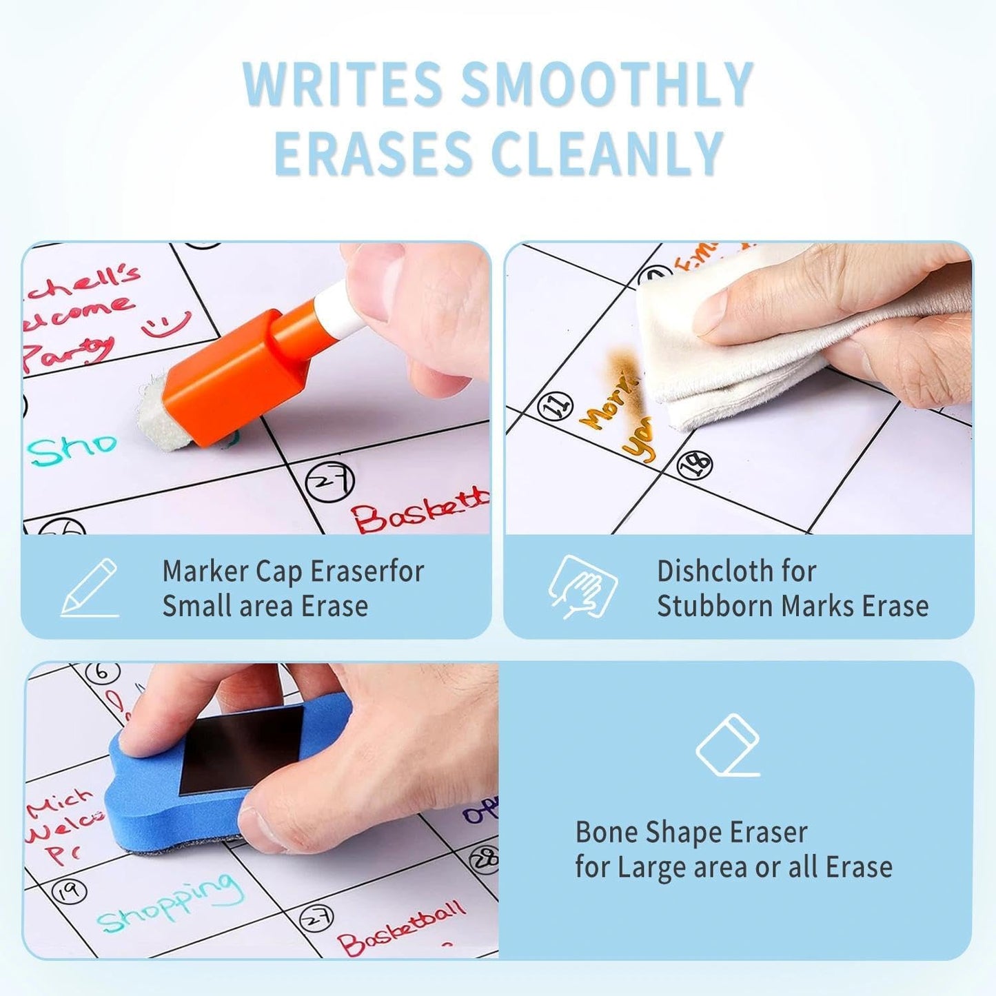 Hivillexun Black Magnetic Dry Erase Calendar for Fridge - 3 Pack Monthly, Weekly & Daily Planner Set (14"x11"), Includes 8 Neon Ultra-Fine Tip Markers & Large Eraser, Reusable Whiteboard for Kitchen