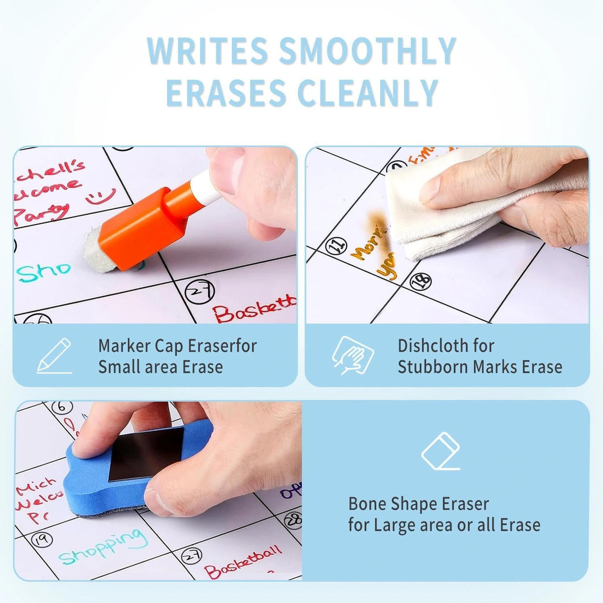 Hivillexun Black Magnetic Dry Erase Calendar for Fridge - 3 Pack Monthly, Weekly & Daily Planner Set (14"x11"), Includes 8 Neon Ultra-Fine Tip Markers & Large Eraser, Reusable Whiteboard for Kitchen