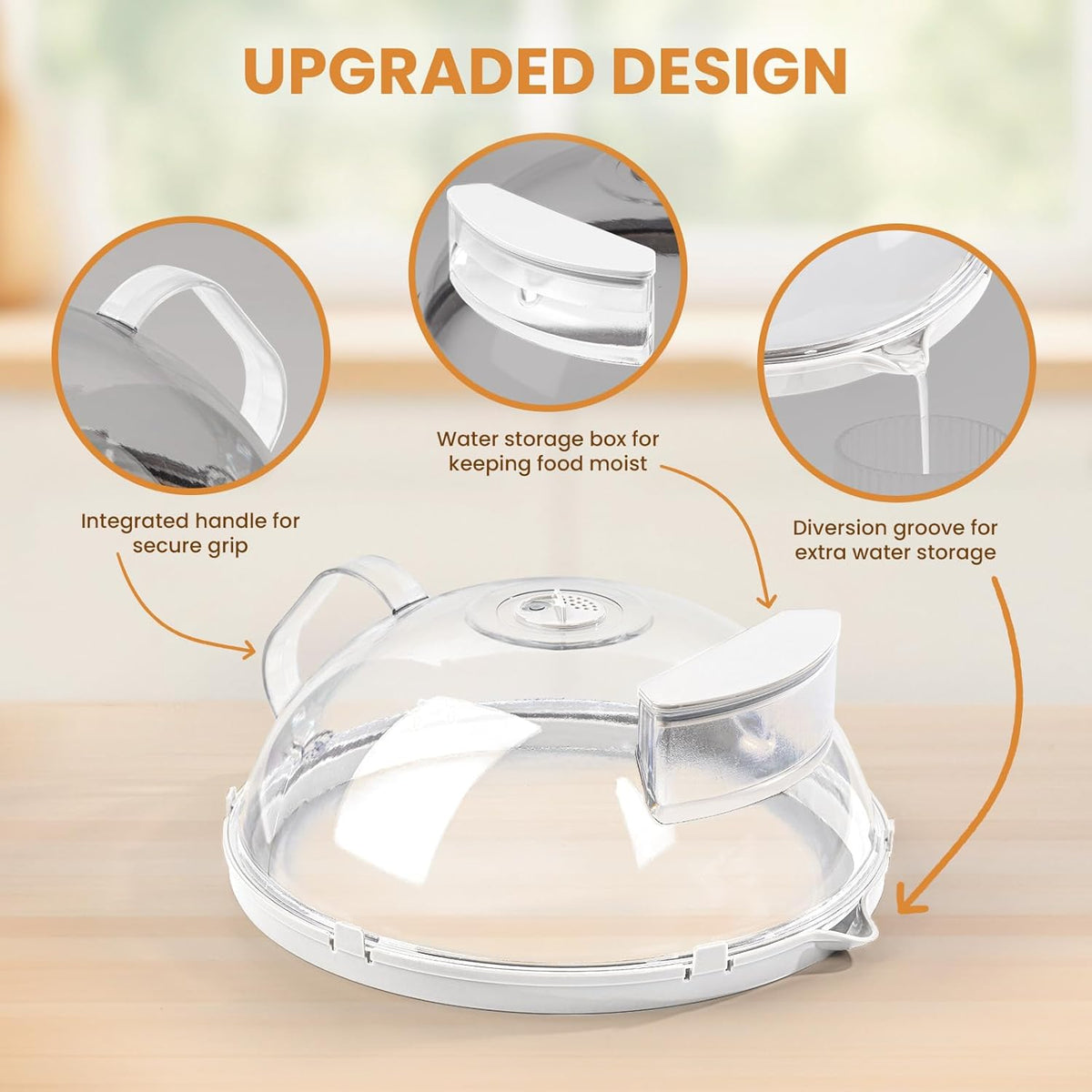 Microwave Splatter Cover with Water Steamer, Integrated Handle, 10 Inch