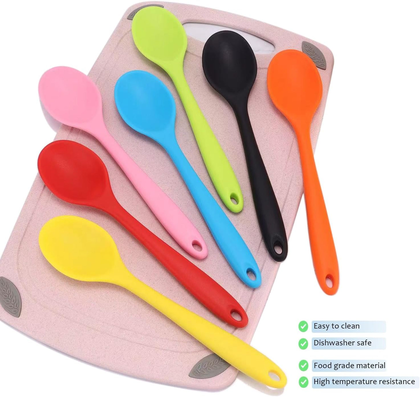 7PCS Silicone Serving Spoons Set,Vituer Heat Resistant Kitchen Mixing Slotted Spoons for Cooking,Non-stick Silicone Basting Spoon Slotted Spoons Utensil for Mixing,Baking, (7Light Colors,8.1")