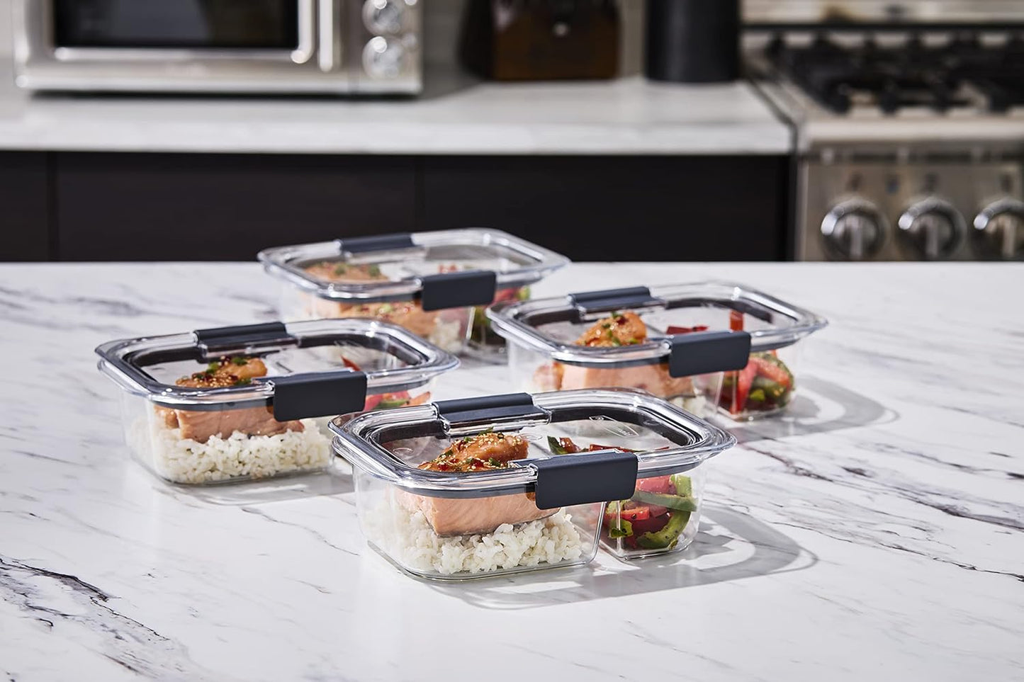 Rubbermaid Brilliance BPA Free Airtight Food Storage Containers with Lids, Set of 4 (4.7 Cup) Ideal for Lunch, Meal Prep, and Leftovers