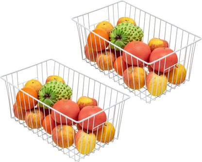 16" L x 12" W Wider Freezer Storage Organizer Baskets Container, Deep Metal Wire Chest Upright Refrigerator Divider Bins with Built-in Handles for Cabinet, Pantry, Closet, Kitchen