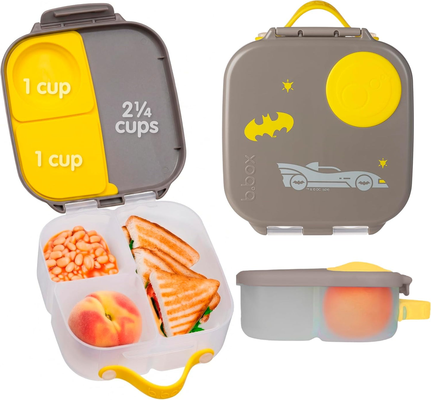 b.box Mini Lunch Box 2-Pack, Leak Proof Bento Box for Kids, 3 Compartment Snack Containers Ages 3+, Lunchbox for Daycare + School, Dishwasher Safe, BPA-Free, PFAS-Free, 4.25 Cup - Blue + Green