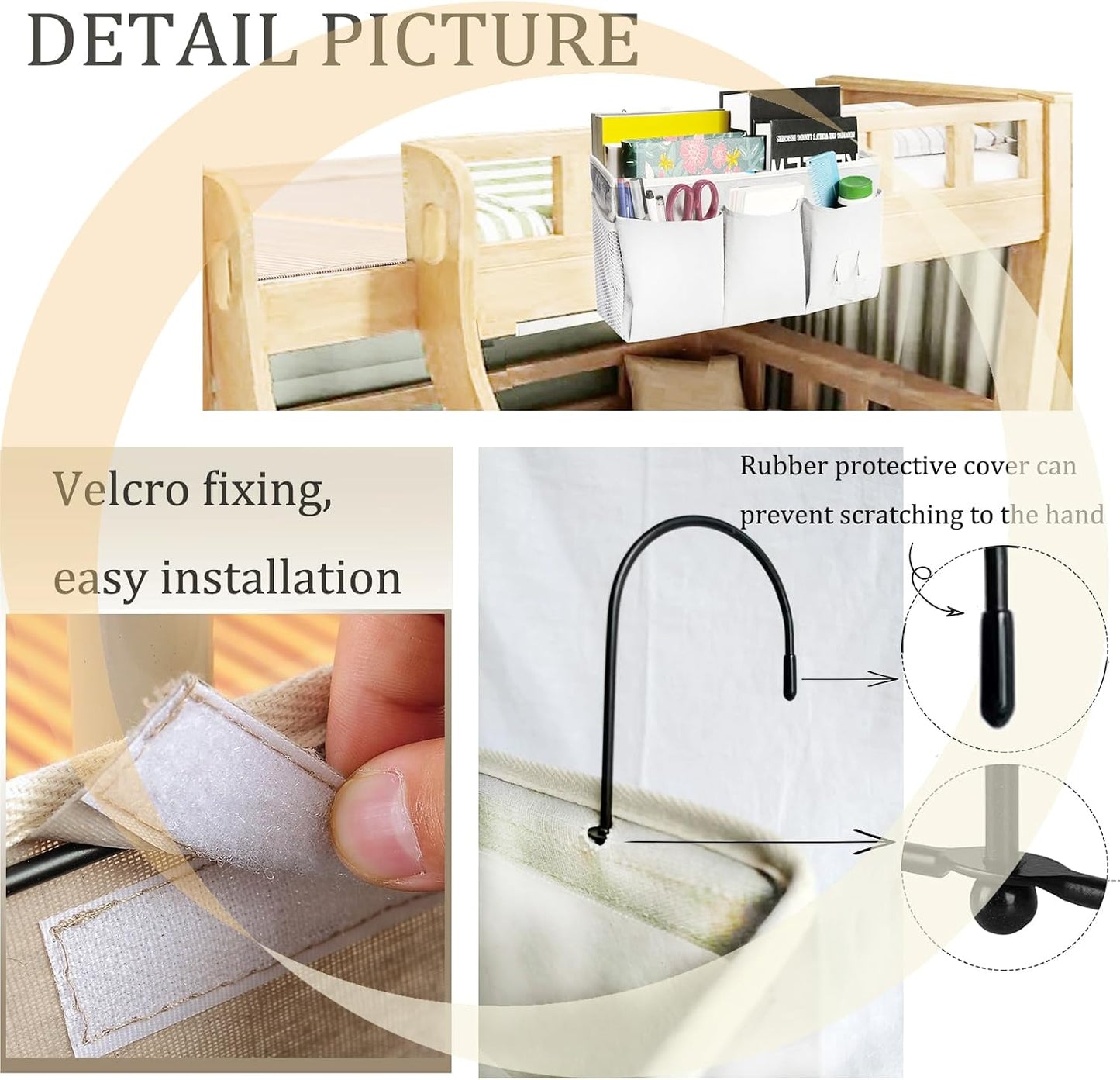 Bedside Caddy/Hanging basket Storage Organizer Bag for Bunk and Hospital Beds,College Dorm Bed，Can be Placed Glasses Books Mobile Phones (Grey 1)