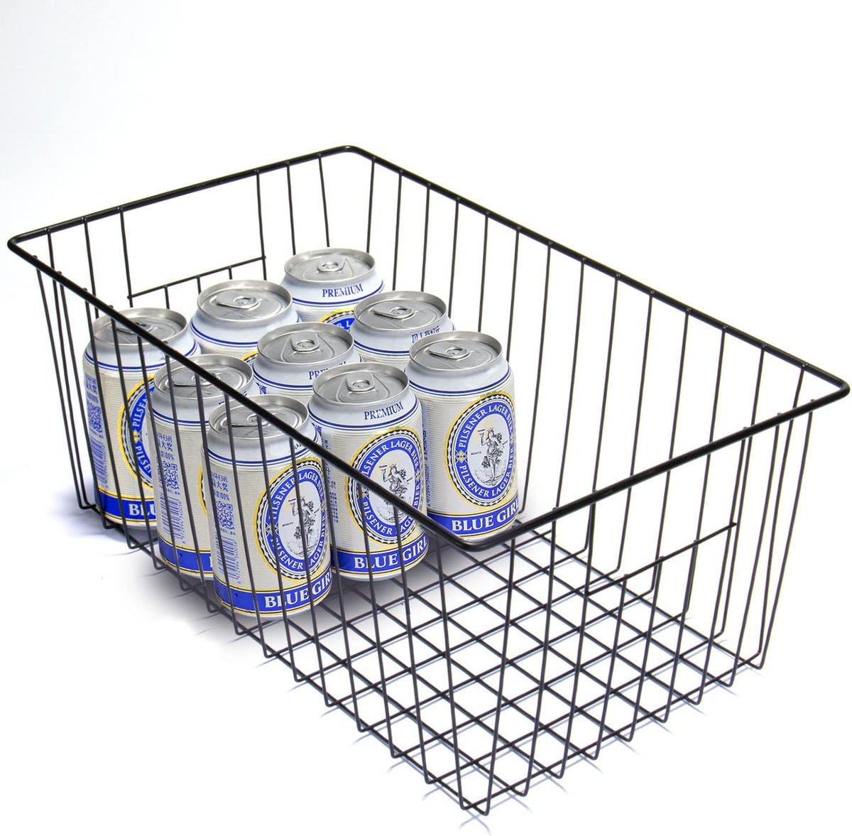 16" L x 12" W Wider Freezer Storage Organizer Baskets Container, Deep Metal Wire Chest Upright Refrigerator Divider Bins with Built-in Handles for Cabinet, Pantry, Closet, Kitchen