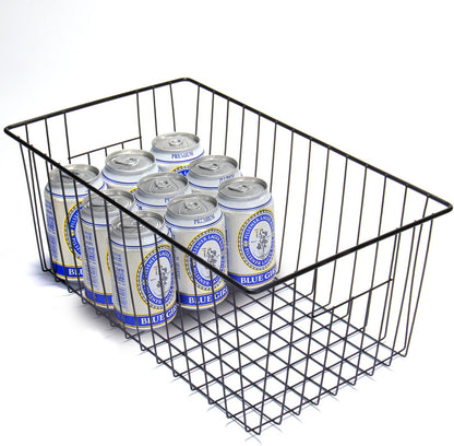 16" L x 12" W Wider Freezer Storage Organizer Baskets Container, Deep Metal Wire Chest Upright Refrigerator Divider Bins with Built-in Handles for Cabinet, Pantry, Closet, Kitchen