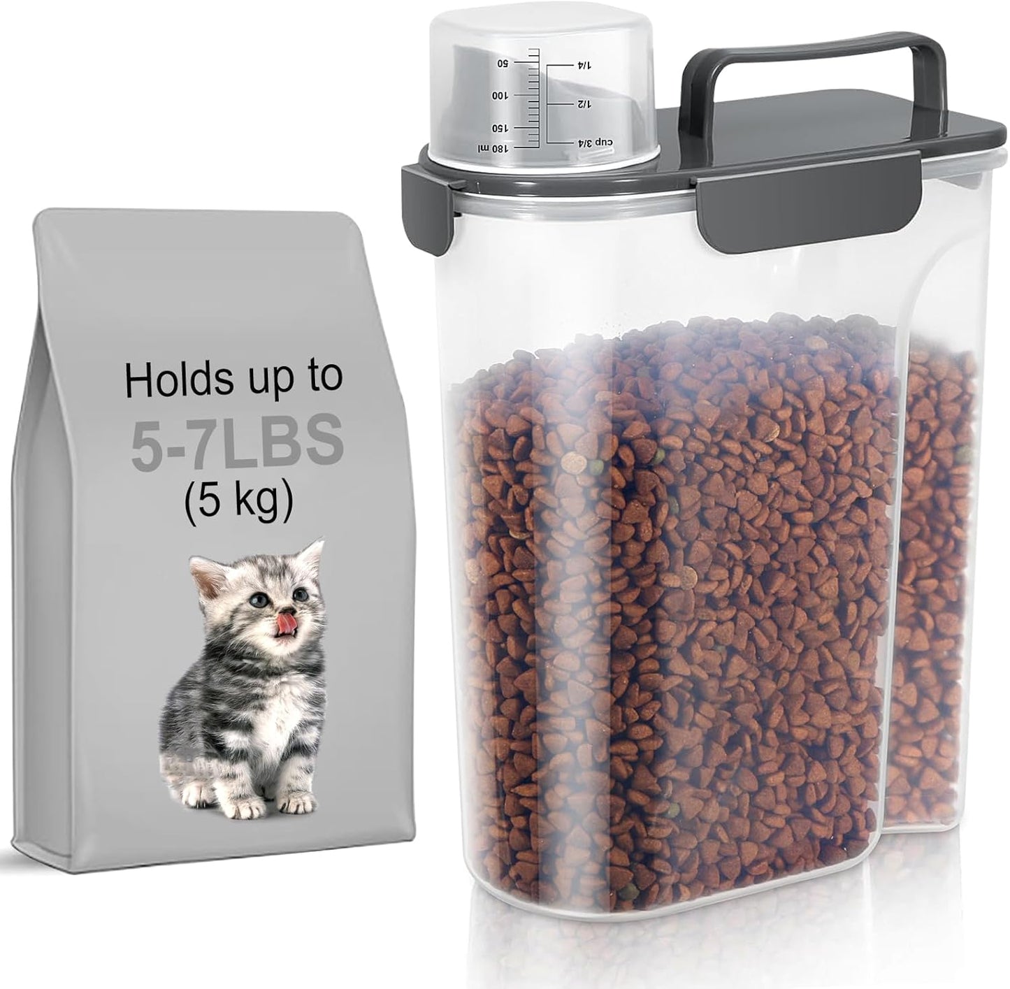 LEAWALK 5-7Lbs Cat Dog Storage Container, Portable Pet Food Containers with Upgraded Large Spout and Cup, Small Animal Kibble Dispenser for Bird Seed, Oatmeal, Rice, Flour, Brown Sugart-Dark Green
