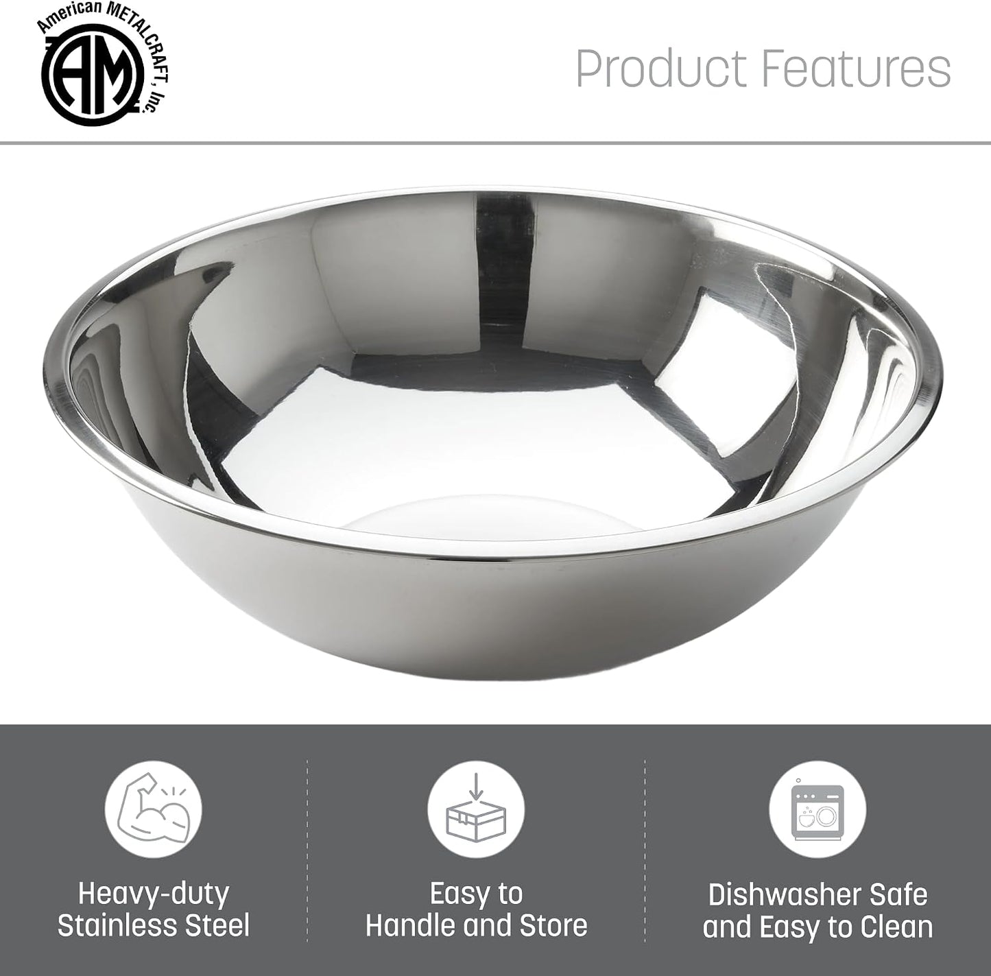 American Metalcraft 16" Stainless Steel Mixing Bowl - 13-Quart Durable Metal Bowls for Mixing, Large Stainless Steel Bowl