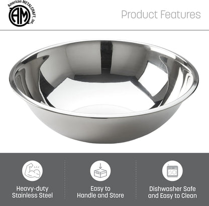 American Metalcraft 16" Stainless Steel Mixing Bowl - 13-Quart Durable Metal Bowls for Mixing, Large Stainless Steel Bowl