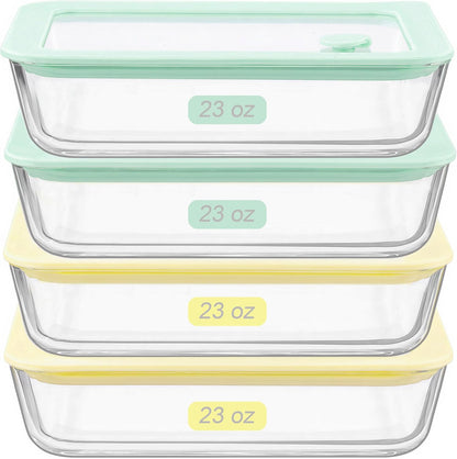 Urban Green Glass Food Container Set with Glass Lid, 5 Pack, Meal Prep Containers with Silicone Framed Airtight Lid, Leakproof, 100% Plastic Free