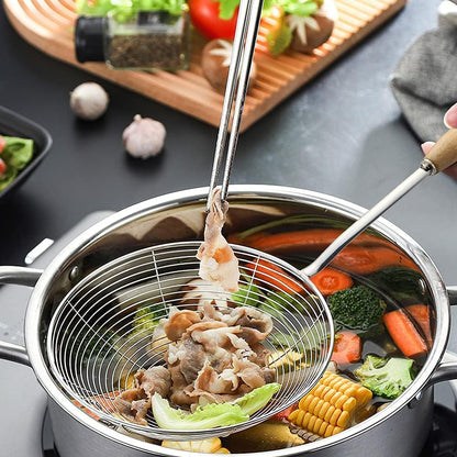 IQCWOOD Spider Strainer with Wood Handle - 5.5 Inch Fryer Scoop