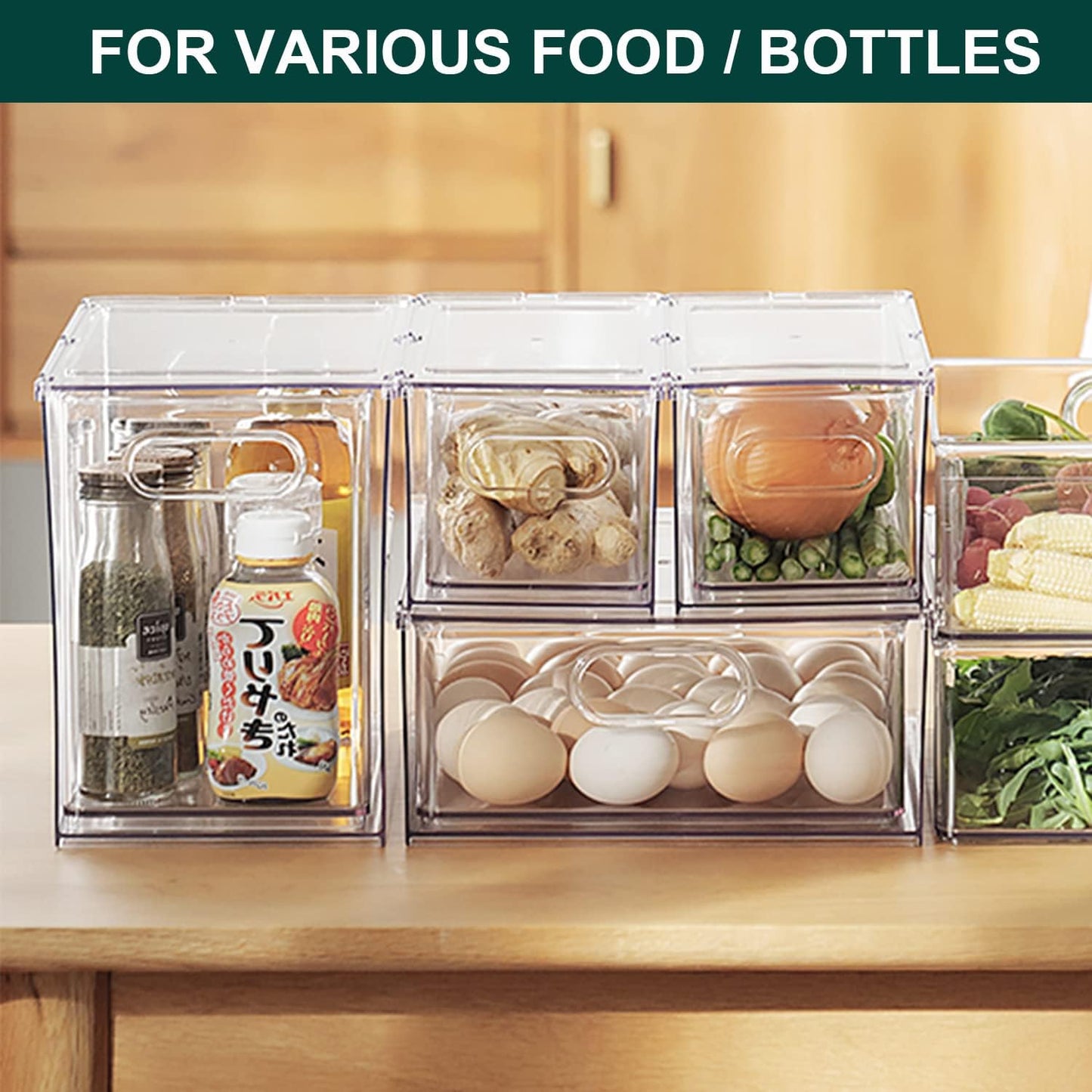 LALASTAR 2 Pack Fridge Organizer with Pull-out Drawer, Stackable Freezer Organizer Bin, Pantry Organization and Storage, BPA Free, 3.17QT