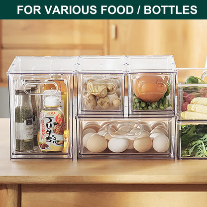 LALASTAR 2 Pack Fridge Organizer with Pull-out Drawer, Stackable Freezer Organizer Bin, Pantry Organization and Storage, BPA Free, 3.17QT
