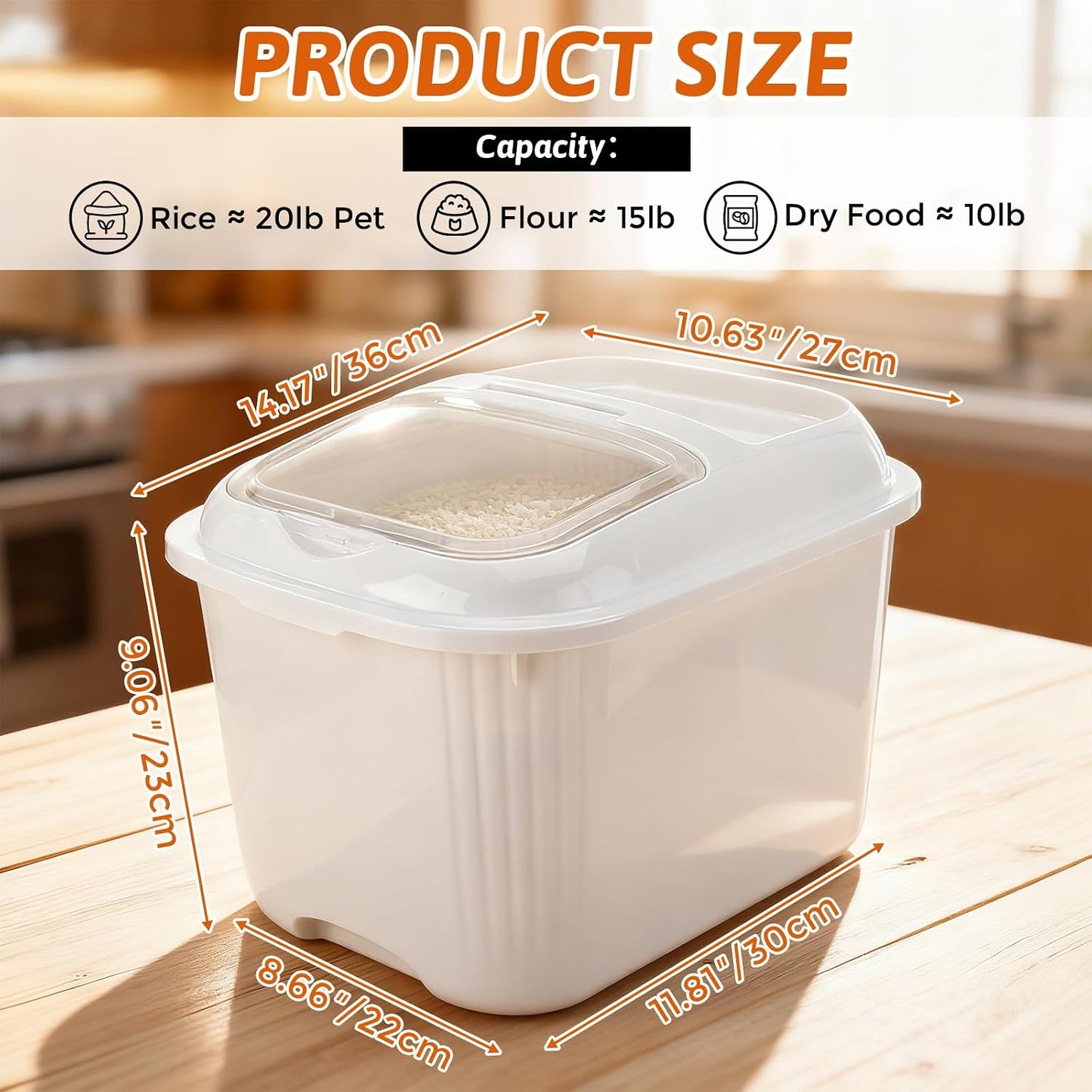 Blushtier 4 Pack Sugar Storage Containers Flour Bin with Wheels Large Pet Dog Food Storage Boxes Measuring Cup Sealed Transparent Flip Lid Portable Household Rice Container Set(20 Lbs)