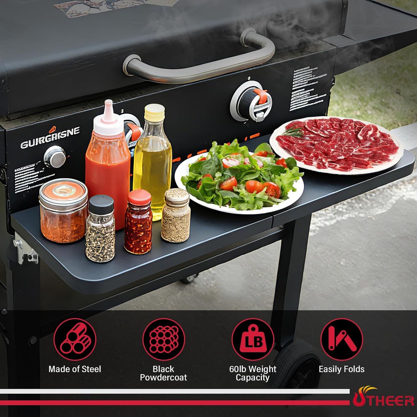 Upgraded Grill Table for Weber Kettle 22"/18"/26", Master Touch 22", Smokey Mountain, Recteq Pellet Grill RT-B380, Prep Station with Cutting Board, Basin, 4 Hooks, Shelf for Weber Kettle Accessories