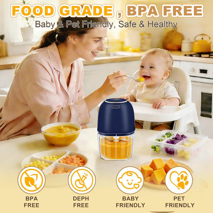 Electric Mini Food Chopper with 2 Plastic Bowls(1Cup&1.5Cup), White