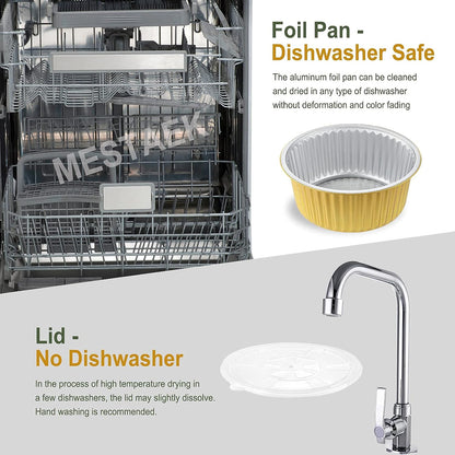 7.7" Round Aluminum Foil Containers with Lids (5 Pack) – Heavy Duty Disposable Takeout Pans for Meal Prep, Pasta, Casserole, Food Storage & Catering, 48oz