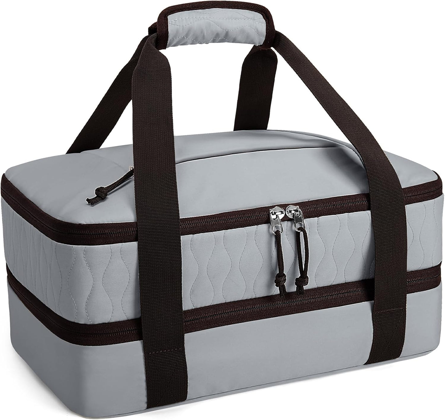 Trunab Insulated Casserole Carrier for Hot or Cold Food, Double Thermal Food Containers, Fit 9x13 Inches Baking Dish Foil Pans, For Picnic Cookouts, Potluck Parties, Beach,Beige (Beige)