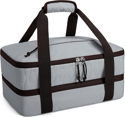 Trunab Insulated Casserole Carrier for Hot or Cold Food, Double Thermal Food Containers, Fit 9x13 Inches Baking Dish Foil Pans, For Picnic Cookouts, Potluck Parties, Beach,Beige (Beige)