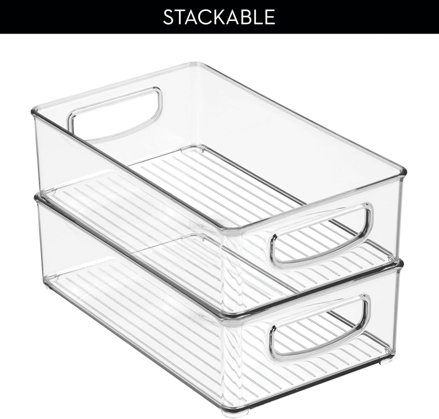 iDesign Stackable Pantry Bins with Handles, 4 Small and 4 Medium Bins, 8 Pack, Clear, Made in USA