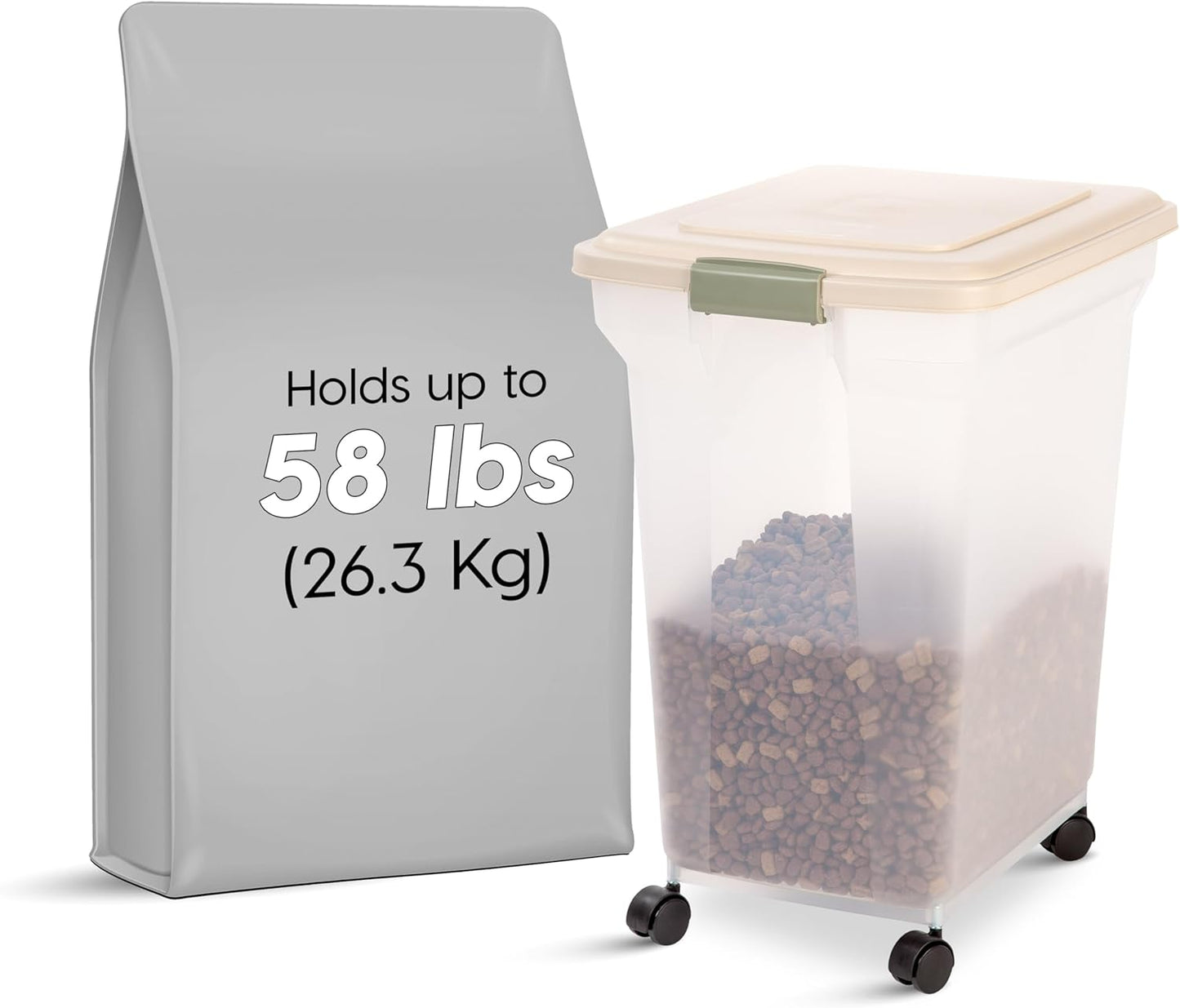 IRIS USA Dog Food Storage Container 58 Lb, Airtight Large Pet Food Storage Bin with Wheels, for Dog Cat Bird Chicken Food, Holds Up to 58 lbs, Keep Fresh, BPA Free, Made in USA, Black