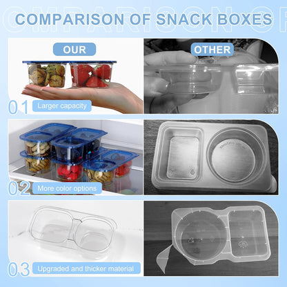 Snack Pack Containers for Kids, 5 Pack Reusable Snack Containers with Lids, 2 Compartment Small Bento Snack Box, BPA-Free, Lunchbox Accessories for Travel