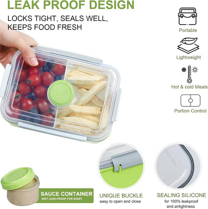 3 Pack Salad Lunch Box Food Storage Containers, 47oz Bento Box To Go Container with Lids, Reusable Meal Prep Containers with Removable Tray & Dressing Pots for Kids and Adults, Microwave Safe