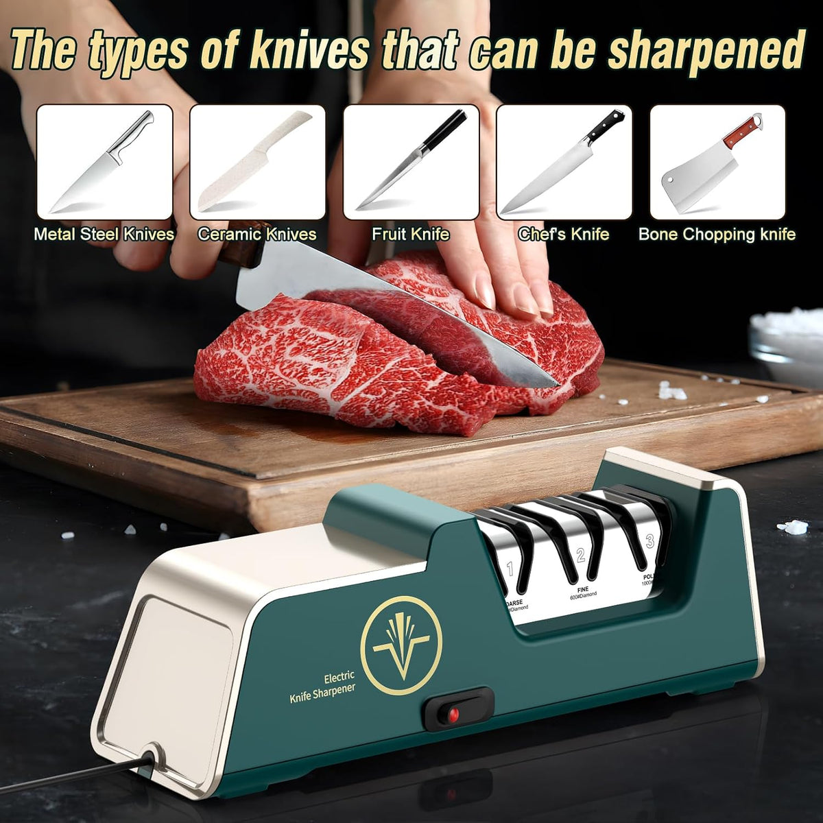 VIDOME Professional 3-Stage Electric Knife Sharpener