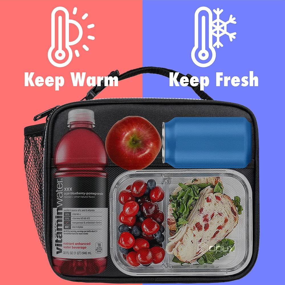 opux Insulated Lunch Bag Kids, Lunch Box for School Boy Girl, Leakproof Small Reusable Compact Soft Mini Cooler Bag, Toddler Small Lunch Boxes Kit Pail with Front Side Pockets (Purple)