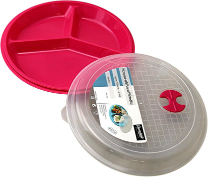 3-Pack Divided Microwave Plates with Vented Lids – Mixed Colors – BPA-Free Reusable Plates for Portion Control, Meal Prep & Leftovers – Stackable, Freezer & Dishwasher Safe