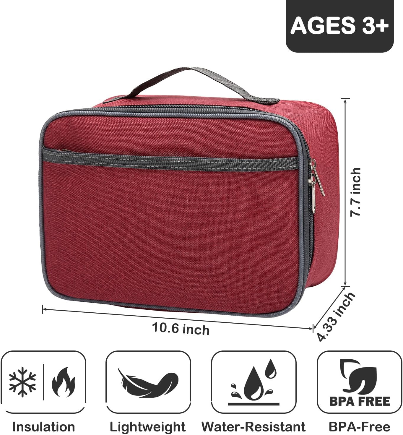 FlowFly Kids Lunch box Insulated Soft Bag Mini Cooler Back to School Thermal Meal Tote Kit for Girls, Boys, Black