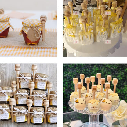 Wooden Honey Dipper Sticks, 3 Inch Honey Sticks Mini Honeycomb Sticks, Mini Honey Dipper Honey Stirrers for Honey Jar Dispense Drizzle Honey and Wedding Party Favors Gift