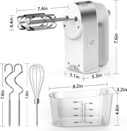 Hand Mixer Electric, 450W Kitchen Mixers with Scale Cup Storage Case, Turbo Boost/Self-Control Speed + 5 Speed + Eject Button + 5 Stainless Steel Accessories, For Easy Whipping Dough, Cream, Black