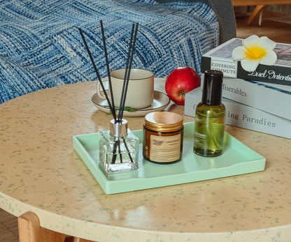 White Serving Tray (13.5 x 9.6 inch) for Serving Accessory, Elegant & Stackable Plastic Tray for Spa, Coffee, Drinks, Tea, Bar, Party, Seasoning, Perfume and Display Use.