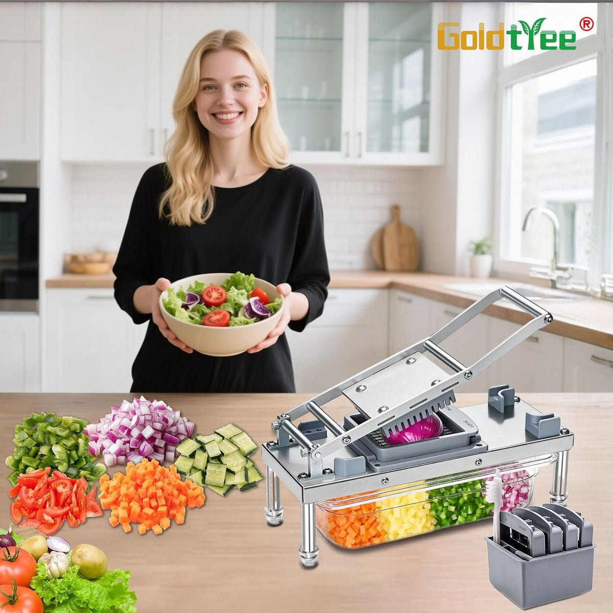 Vegetable Chopper Veggie Cutter Onion Food Dicer with Container 8 Blades