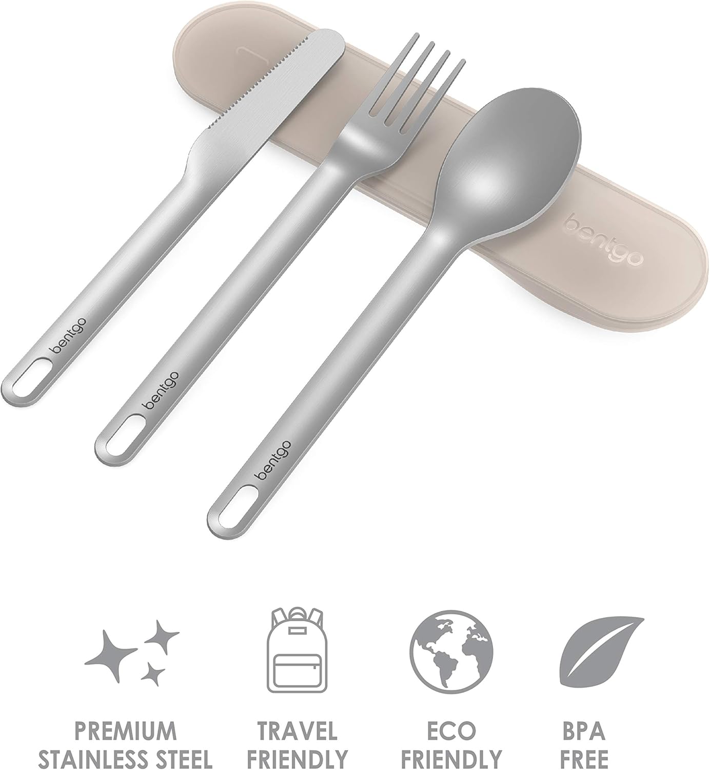 Bentgo Stainless Travel Utensil Set - Reusable 3-Piece Silverware Set with Carrying Case, High-Grade Premium Steel, BPA-Free Case, Eco-Friendly - Ideal for Travel, Camping, and Office Use (Gray)