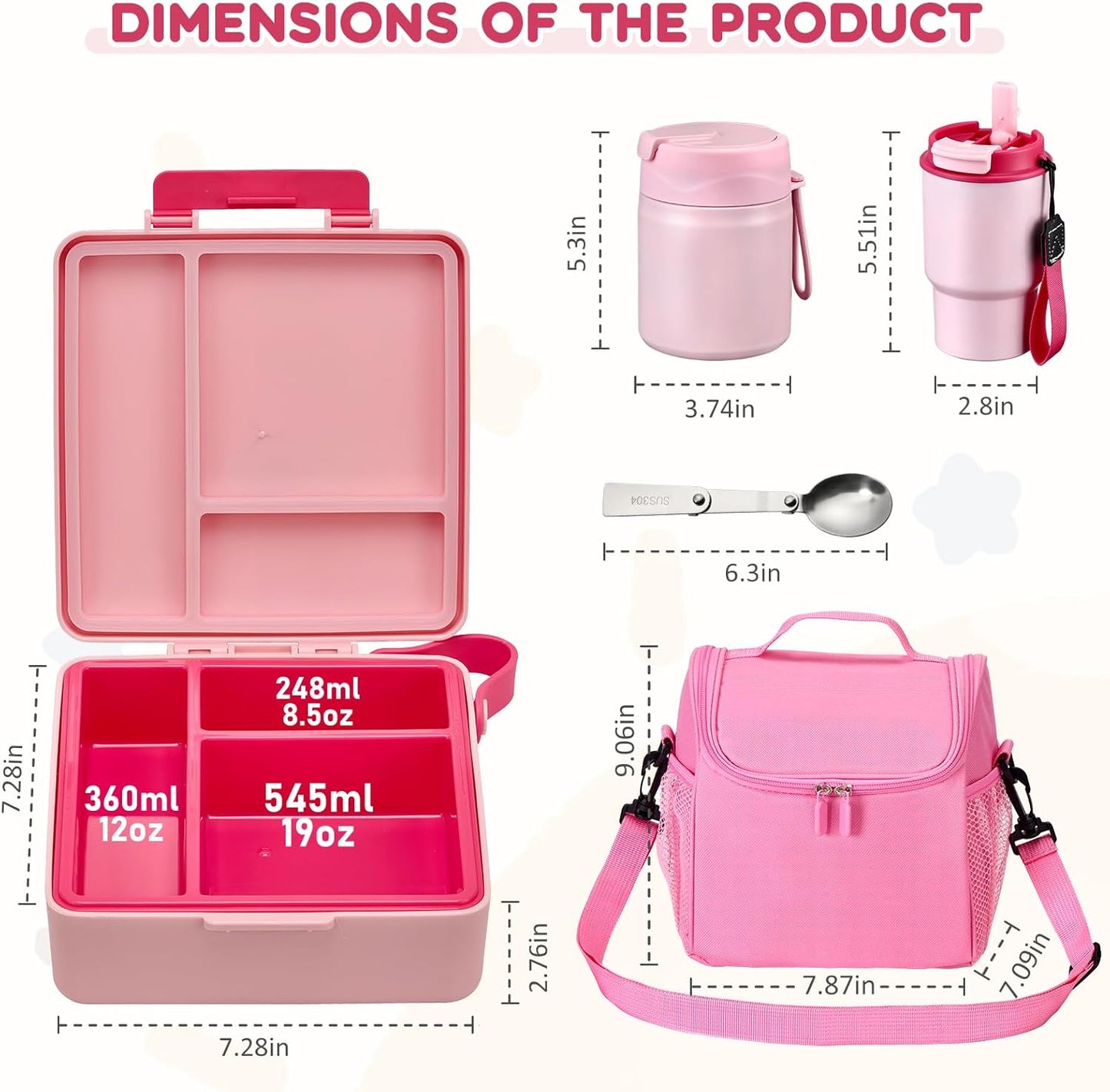 Pawtong Lunch Box Set with Bento Box Container, 17OZ Stainless Steel Food Soup Thermo, Kids Water Bottle & Portable Insulated Lunch Bag, Leakproof, Hot/Cold Retention for School, Travel (Purple-Horse)