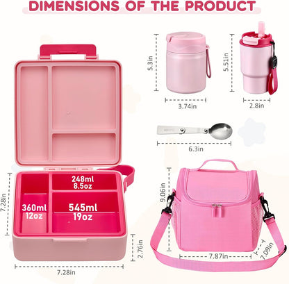 Pawtong Lunch Box Set with Bento Box Container, 17OZ Stainless Steel Food Soup Thermo, Kids Water Bottle & Portable Insulated Lunch Bag, Leakproof, Hot/Cold Retention for School, Travel (Purple-Horse)