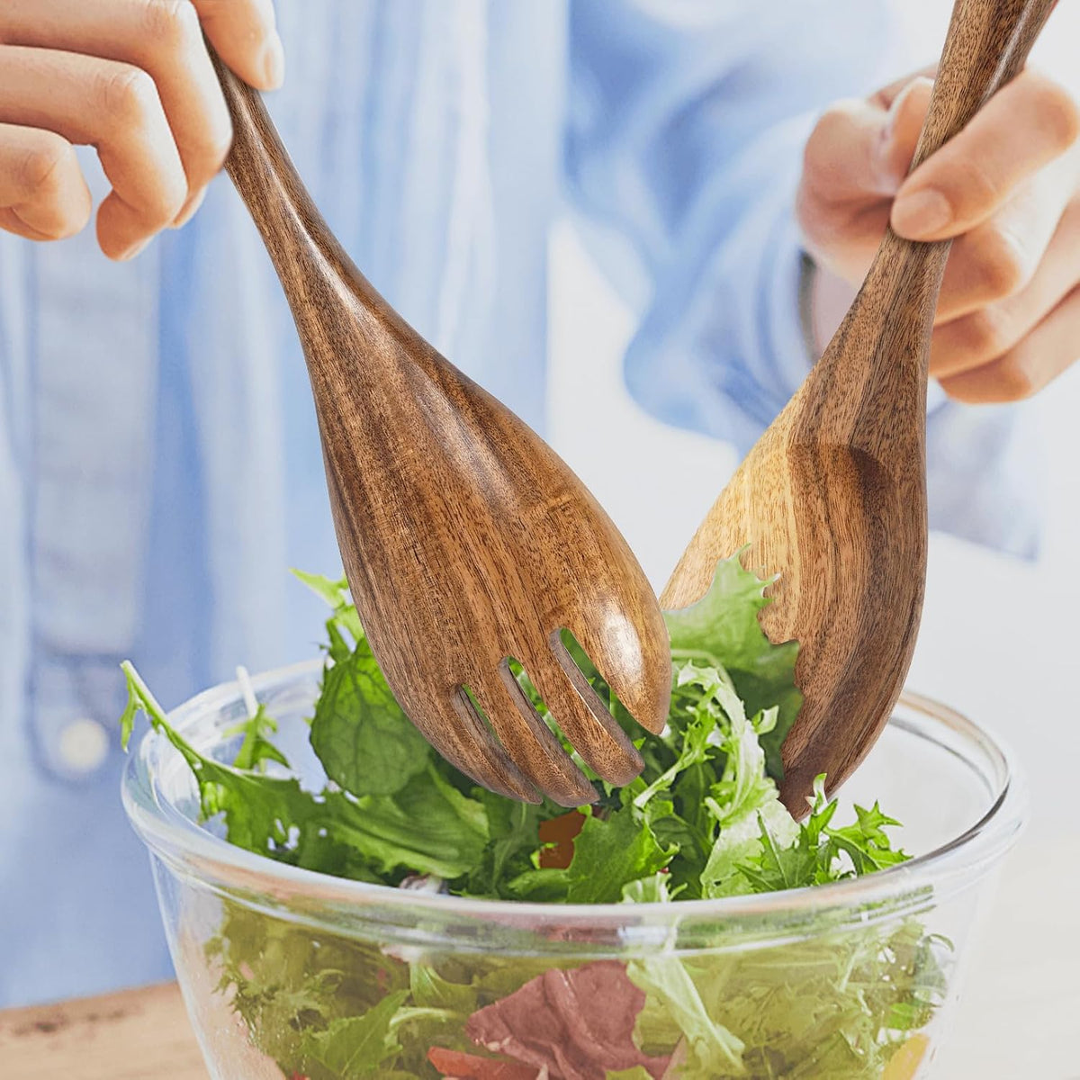 Salad Tongs, Wooden Spoons, Salad Tongs for Serving, 10-inch Serving Utensils Set Salad Servers Set Kitchen Cooking Utensil