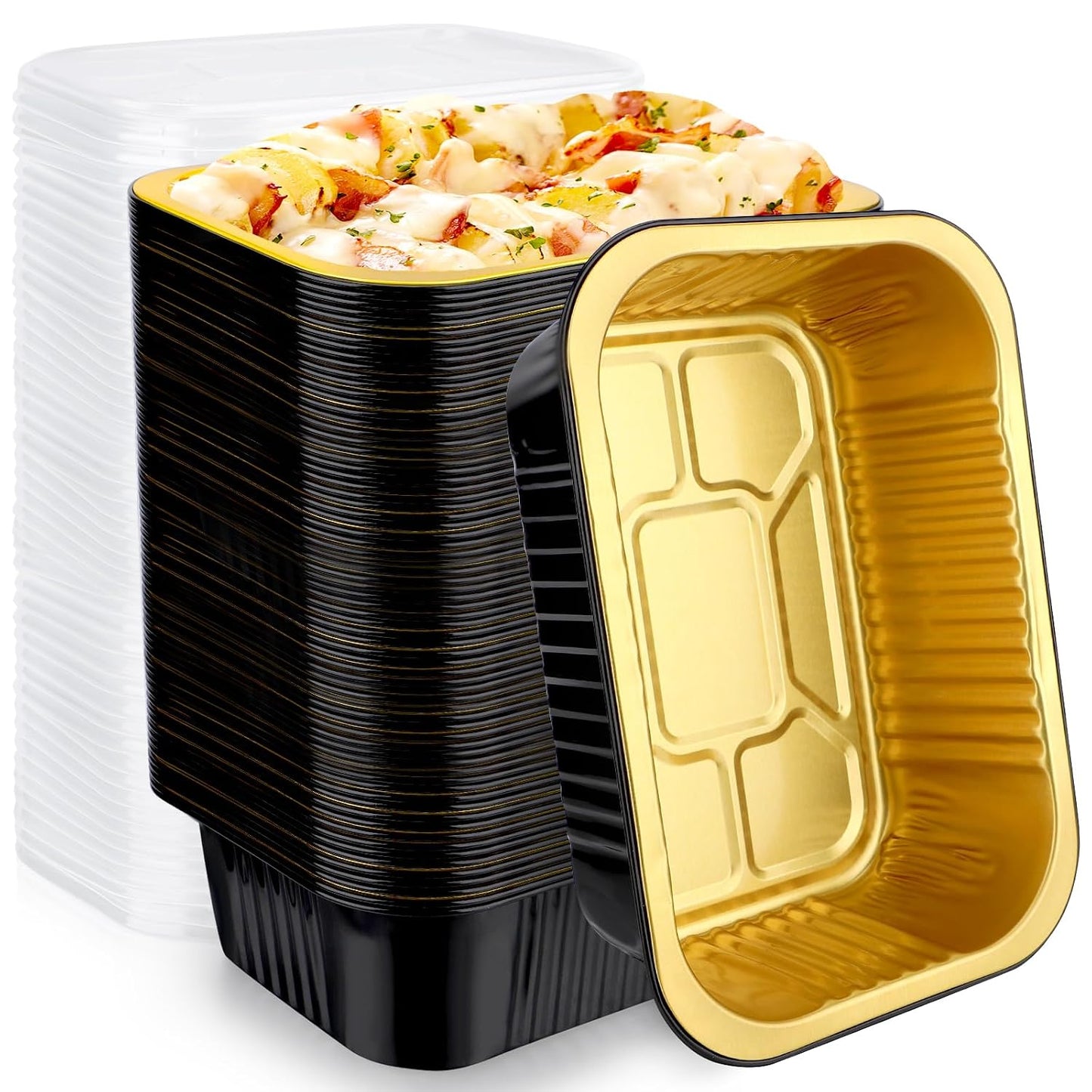 EUSOAR Aluminum Pans with Lids, 50pack 32oz Small Disposable Foil Loaf Cake Food Storage Pans, Catering Party Meal Prep Freezer Drip Pans for Microwave Oven Safe Cooking,Baking,Heating,Takeout