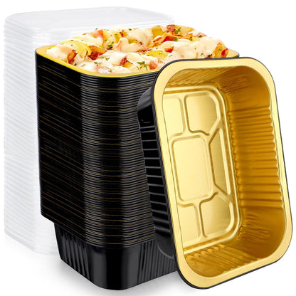 EUSOAR Aluminum Pans with Lids, 50pack 32oz Small Disposable Foil Loaf Cake Food Storage Pans, Catering Party Meal Prep Freezer Drip Pans for Microwave Oven Safe Cooking,Baking,Heating,Takeout