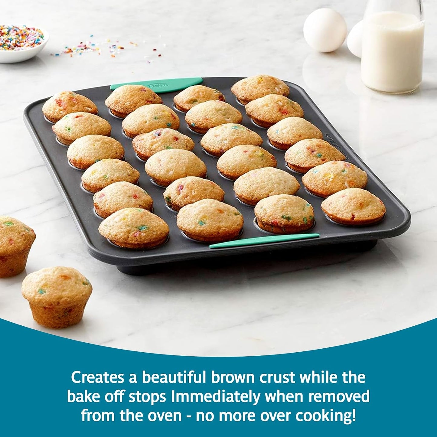 Trudeau Structure Silicone Muffin Pan – 12 Cup, Flexible Silicone with Hard Lining to Hold Shape, Non-Stick, BPA-Free, Dishwasher Safe, Heat Resistant to 428°F – Grey/Mint