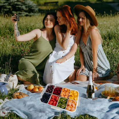 Snackle Box- Divided Serving Tray, MICROWAVE & DISHWASHER Safe, BPA-Free, Portable Snack box with Lid & Handle, Fruit & Snack Organizer.