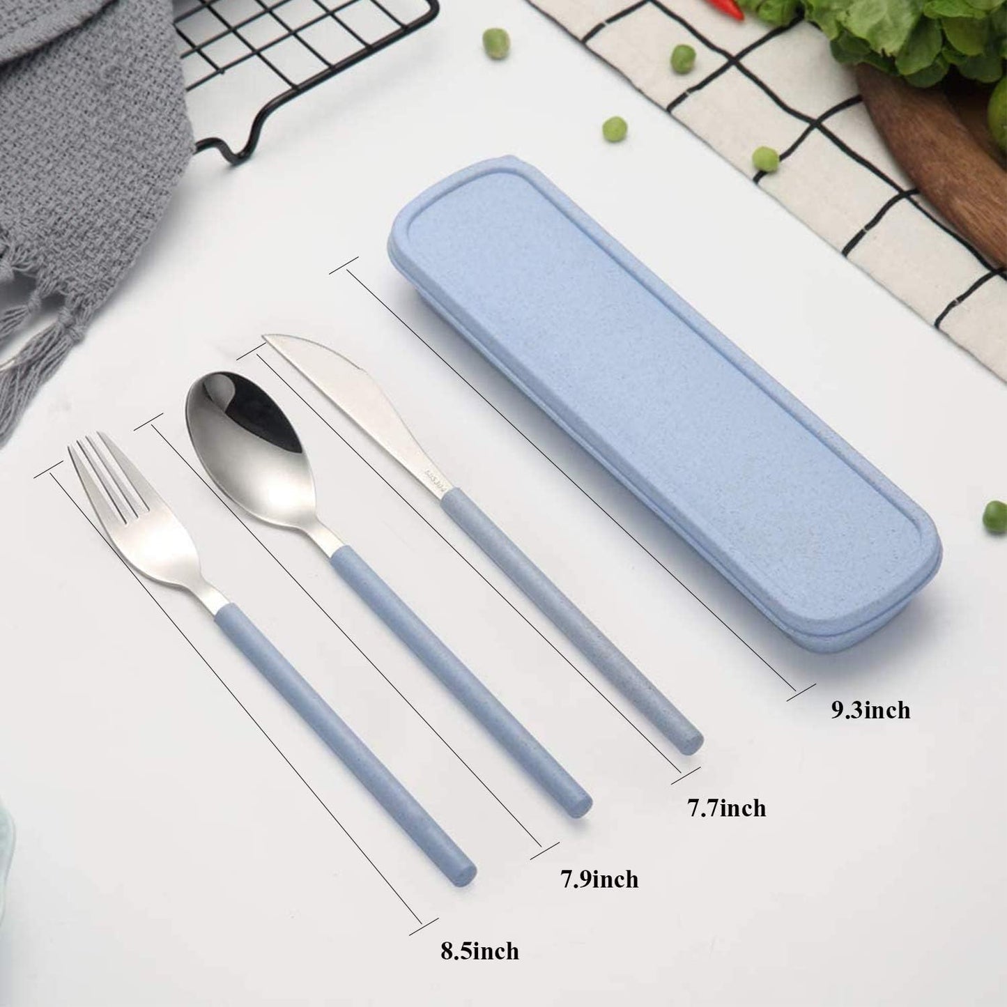 Portable Travel Utensils Set, 18/8 Stainless Steel 3 PCS Cutlery Set Including Knife Fork and Spoon, Reusable Travel Silverware Set with Case for Lunch Box Camping School Office